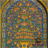 نمایی از کاشی کاری زیبای کاخ گلستان با نقش گل و گلدان و پرنده -کد 63