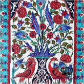 نمایی از کاشی بسیار زیبای قدیمی با نقش گل و گلدان و پرنده -کد 72
