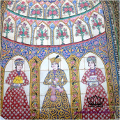 نمایی از کاشی کاری کاخ گلستان با نقوش سنتی و تصویری-کد 101