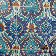 نمایی از کاشی لعاب دار قدیمی با تکرار نقش گل شاه عباسی-کد 113