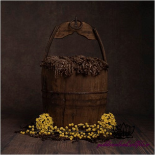 بک دراپ نوزاد سطل چوبی و دسته گل زرد -کد 4693