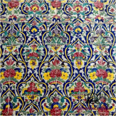 کاشی لعاب دار هفت رنگ با نقش واگیره گلدان و پرنده -کد 158