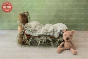 بک دراپ نوزاد تخت خواب و خرس کاموایی -کد 6291
