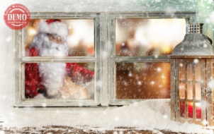 بک دراپ آتلیه کریسمس تم بابانوئل و پنجره برفی -کد 6351