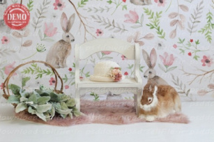 بک دراپ تولد تم خرگوش و صندلی چوبی-کد 6489