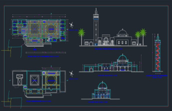 دانلود طراحی مسجد 4 شامل نما  پلان و برش