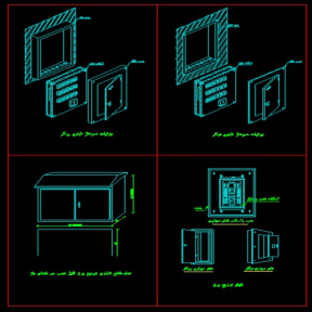 دانلود نقشه اتوکد جزییات نصب و دمونتاژ تابلوهای تاسیسات برقی روکار توکار ایستاده پارکی و تابلو توزیع برق