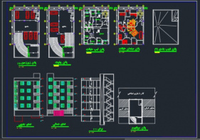 نقشه پلان و مقطع ساختمان 4 طبقه - دو واحدی