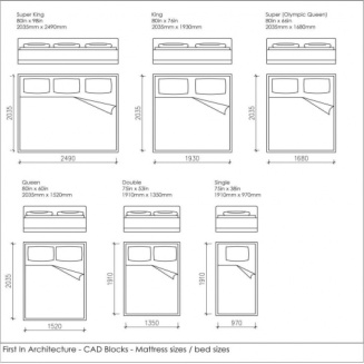 فایل اتوکد آبجکت انواع تخت خواب و تشک استاندارد