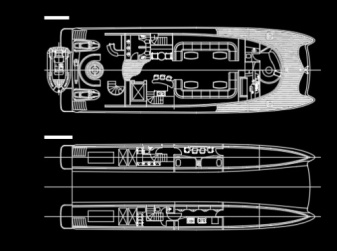 فایل اتوکد آبجکت شناور کاتاماران یا قایق دو بدنه Catamaran