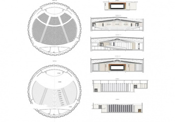 فایل اتوکد طراحی سالن کنسرت دایره ای شکل همراه با پلان ها و برش ها