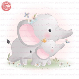 وکتور کارتونی فیل مادر و بچه فیل تاجدار -کد 60