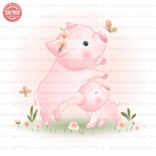 وکتور کارتونی خوک مادر و بچه در باغ گل-کد 139