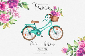 وکتورکارت پستال با طرح گل و دوچرخه