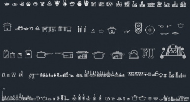 فایل اتوکد آبجکت انواع لوازم و ظرفهای آشپزخانه