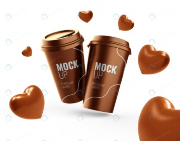 موکاپ لیوان قهوه با شکلات قلبی