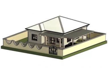 پروژه تری دی revit ویلا مدرن یک طبقه با سقف شیبدار