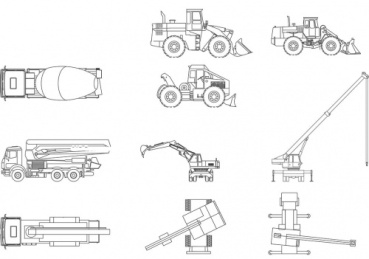 فایل اتوکد آبجکت انواع ماشین آلات راه سازی و ساختمان سازی