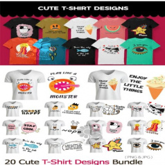 ۲۰ طرح چاپ روی تیشرت بامزه و کودکانه Cute T-Shirt Designs Bundle