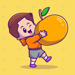 کاراکتر پسر با میوه نارنگی