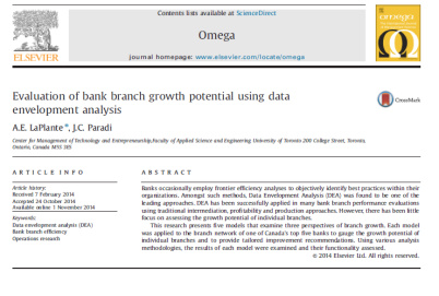 مقاله ترجمه شده ارزیابی پتانسیل رشد شعبه بانک با استفاده از تحلیل  پوششی داده ها