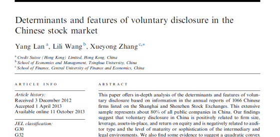 مقاله ترجمه شده در مورد عوامل و ویژگی های افشای داوطلبانه در بازار سهام چین