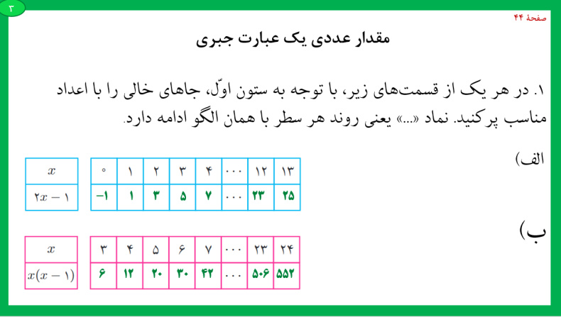 حل تمارین درس 3 کتاب ریاضی تکمیلی سمپاد پایه هفتم پارت2