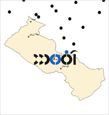 شیپ فایل شهرهای شهرستان دهلران به صورت نقطه ای