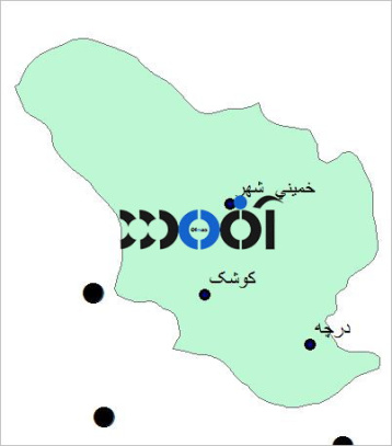 شیپ فایل شهرهای شهرستان خمینی شهر به صورت نقطه ای