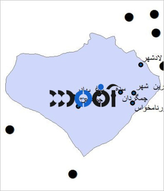 شیپ فایل شهرهای شهرستان لنجان به صورت نقطه ای