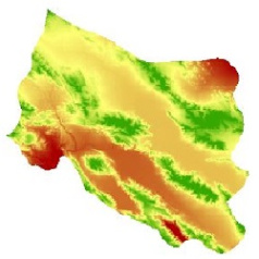 نقشه مدل رقومی ارتفاعی (DEM) شهرستان اقلید (واقع در استان فارس)