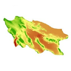 نقشه مدل رقومی ارتفاعی (DEM) شهرستان  شیراز (واقع در استان فارس)