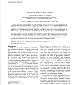 مقاله ترجمه شده با عنوان کاربردهای لیپاز در صنایع غذایی