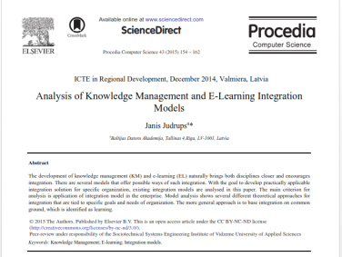 مقاله ترجمه شده با عنوان یکپارچه سازی مدل های تجزیه و تحلیل مدیریت دانش و یادگیری الکترونیکی