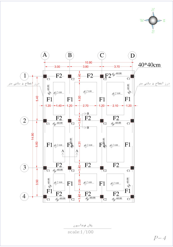 نقشه ساختمان بتنی 4 طبقه