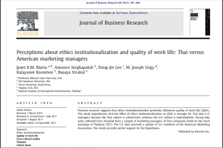 مقاله ترجمه شده با موضوع ادراک هایی درباره نهادینه سازی اخلاق و کیفیت زندگی کاری