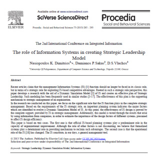 مقاله ترجمه شده با عنوان نقش سیستم های اطلاعات در ایجاد مدل رهبری استراتژیک، به همراه اصل مقاله