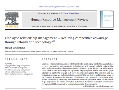 مقاله ترجمه شده با عنوان تحقق بخشی مزیت رقابتی مدیریت روابط کارکنان با استفاده از فن آوری اطلاعات