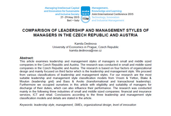 مقاله ترجمه شده با عنوان مقایسه سبک های رهبری و مدیریت مدیران در جمهوری چک و اتریش
