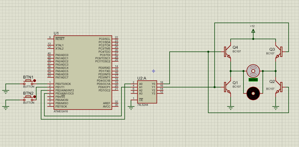 کدنویسی و شبیه سازی استپر موتور  با مدار قدرت H و بافر 74LS244 Prot در نرم افزار Proteus