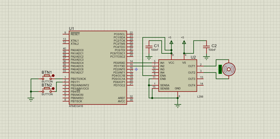 کدنویسی و شبیه سازی استپر موتور (Stepper motor) با IC L298 با توابع Rotate right و Rotate left