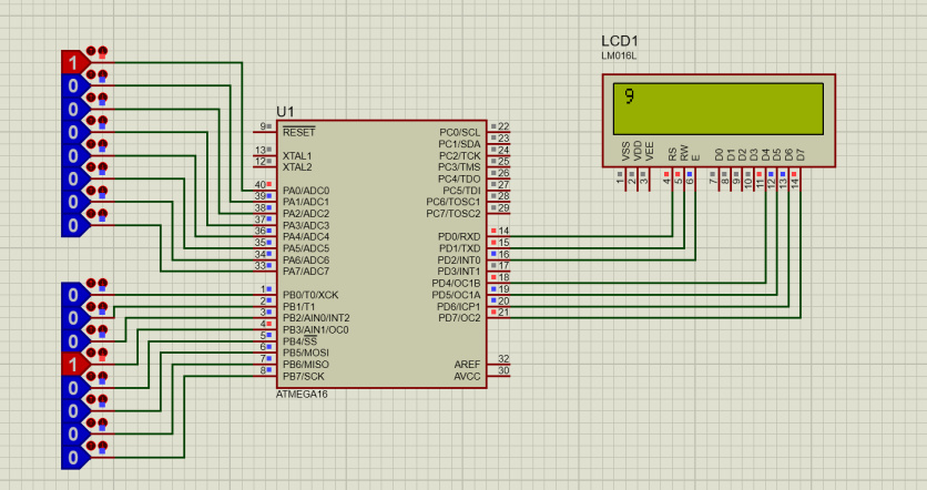 کدنویسی و شبیه سازی جمع دو عدد بر روی LCD در نرم افزار Proteus