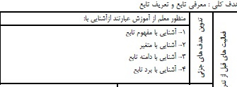 طرح درس ریاضی با موضوع تابع پایه سوم انسانی