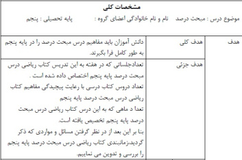 فرم طراحی آموزشی بر اساس ساختار گرایی مبحث درصد پایه پنجم