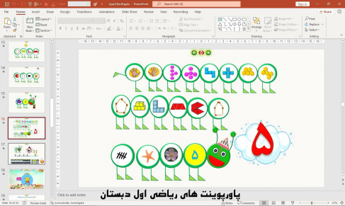 پاورپوینت تم 9 ریاضی پایه اول دبستان (ابتدائی):  آشنایی با 0 و 5 و تقارن