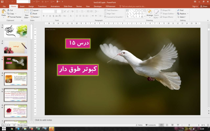 پاورپوینت درس 15 فارسی پایه یازدهم: کبوتر طوق دار