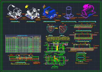 دانلود اتوکد نقشه دیتیل و جزییات اجرای فونداسیون و مهارلرزه ای تجهیزات موتورخانه برای مخازن ، پمپ ها