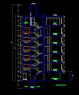 فایل اتوکد برش آپارتمان 6 طبقه با کد ارتفاعی کامل رد شده از پله قابل ویرایش