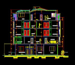 فایل اتوکد برش ساختمان مسکونی 5 طبقه با کد ارتفاعی و مبلمان کامل قابل ویرایش