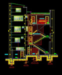 فایل اتوکد برش ساختمان مسکونی 4 طبقه با کد ارتفاعی کامل رد شده از پله قابل ویرایش